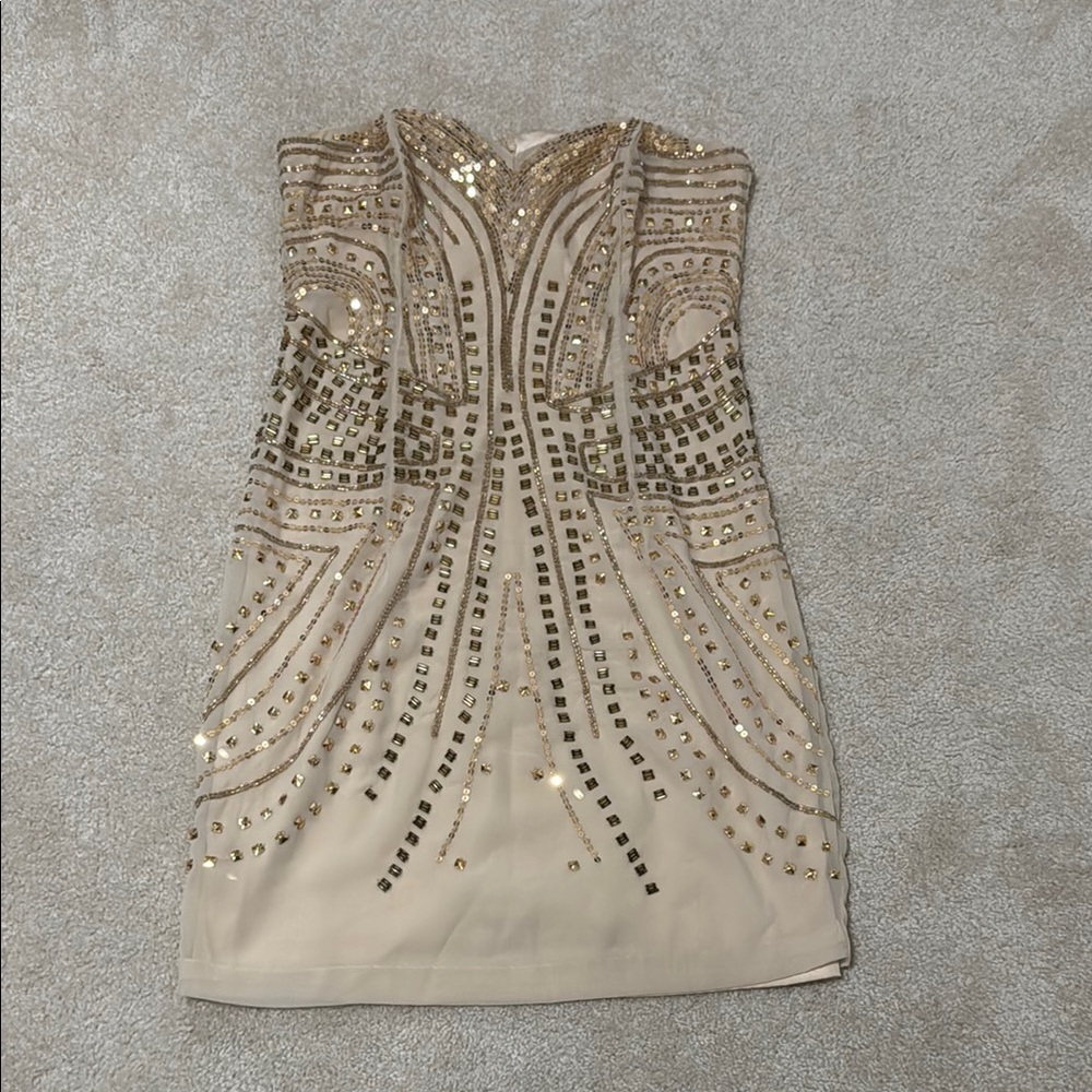 H&M Strapless Gold Embellished Dress